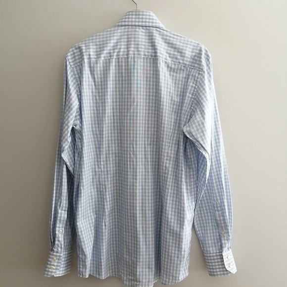 Eton Contemporary Fit Blue White Check Plaid Dress Shirt Floral Trim 16.5 34/35 - Picture 4 of 15